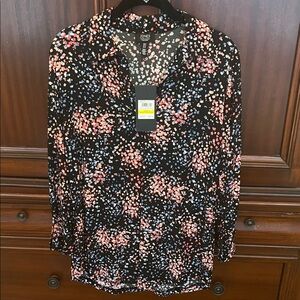 Jones New York Women's Black Multicolor Button Down Shirt